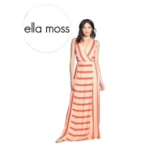 Ella Moss for Anthropologie Anabel Stripe Surplice Maxi Dress in Persimmon L NWT